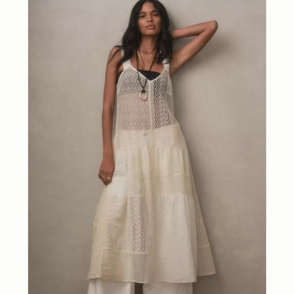 By Anthropologie | NEW Crème Delicate Lace Tunic Boho Maxi Dress Festival XS S - Picture 2 of 15